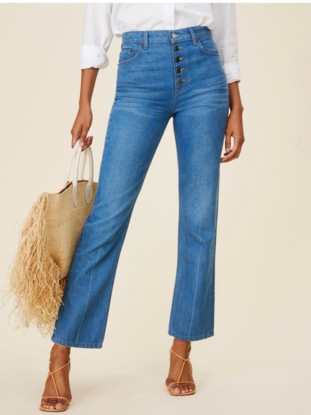 Reformation Cynthia Button Fly High Rise Straight Jean - Size 31